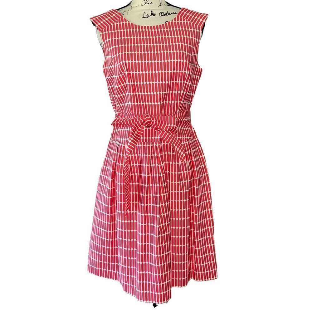 NWT Amanda Lane coral‎ & white sleeveless flare dress 8